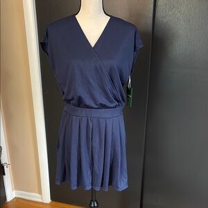 HALARA Blue V-Neck Dress with Flared Bottom